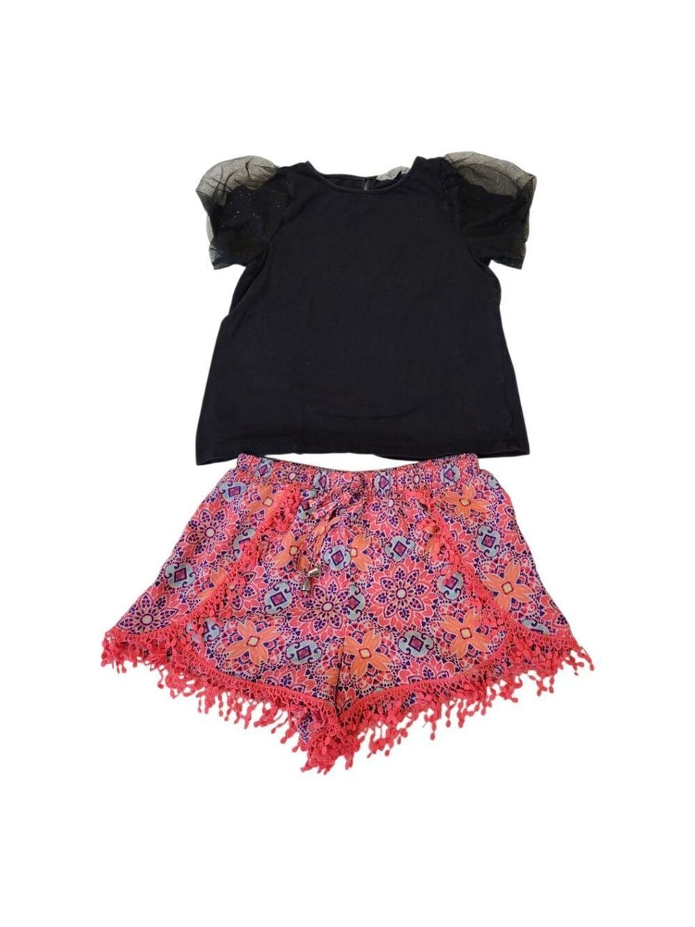 Girls H&M Black Top & My'Chelle Pink Shorts Set